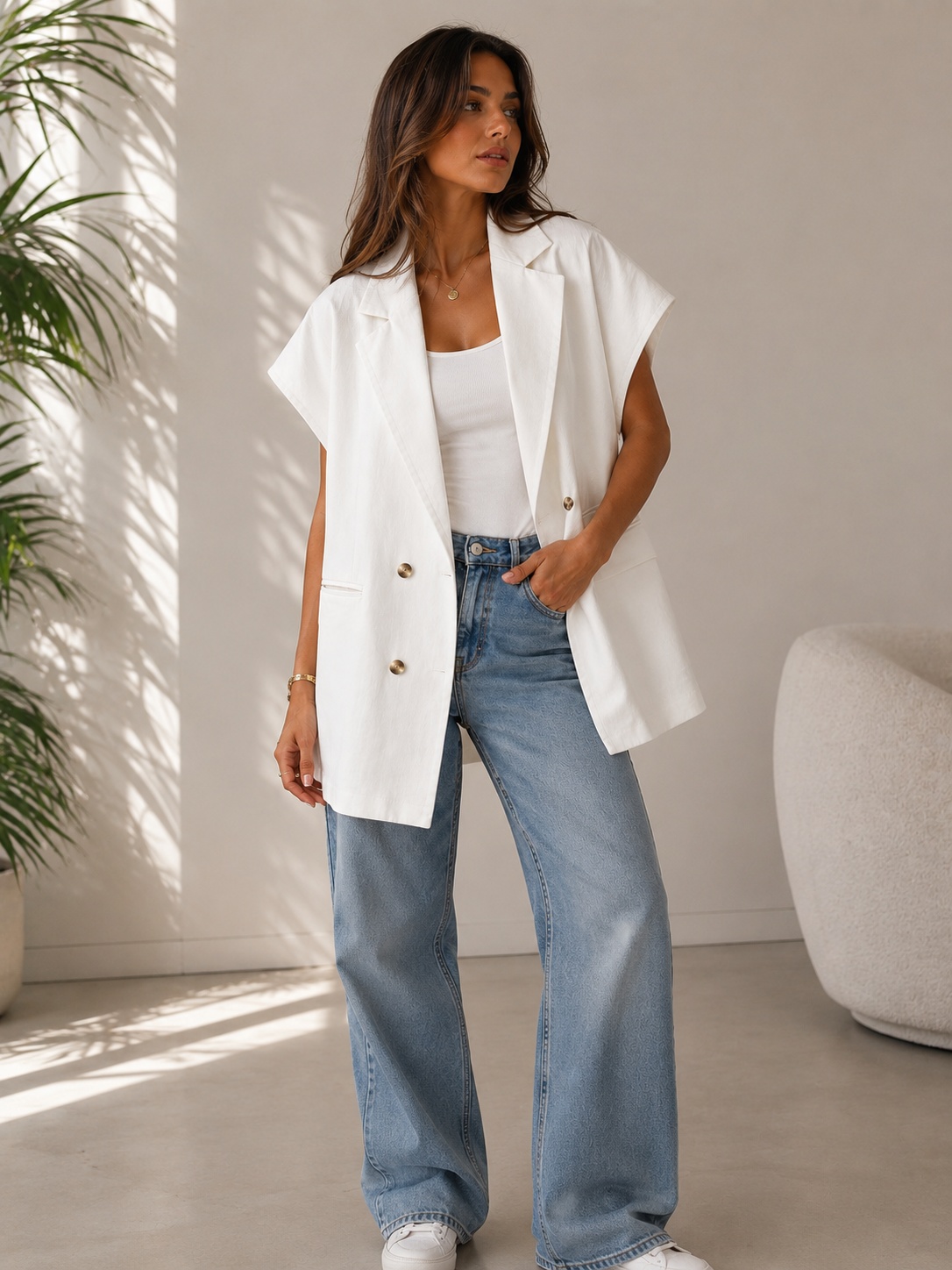 Oversize White Blazer